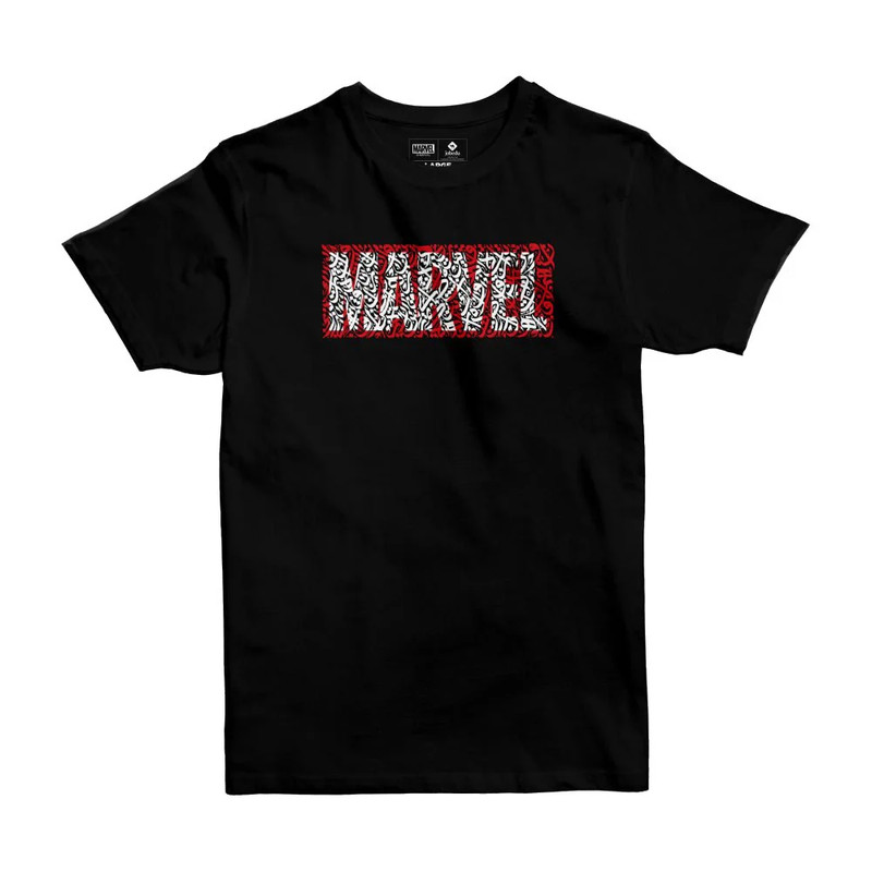 Jobedu Marvel Logo Calligraphy Black T-Shirt - Large - تي-شيرت